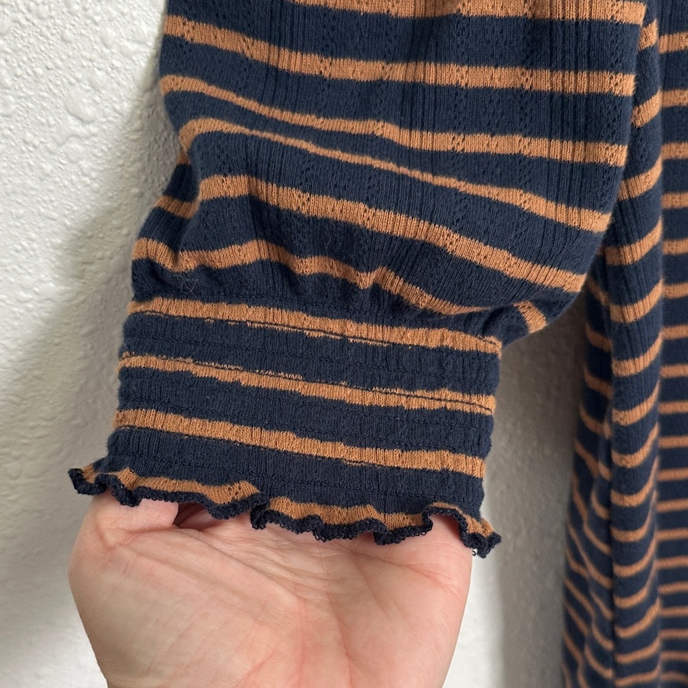 Lucky Brand Black and Brown Striped Puffed Sleeve Blouse Size Medium - Picture 5 of 9